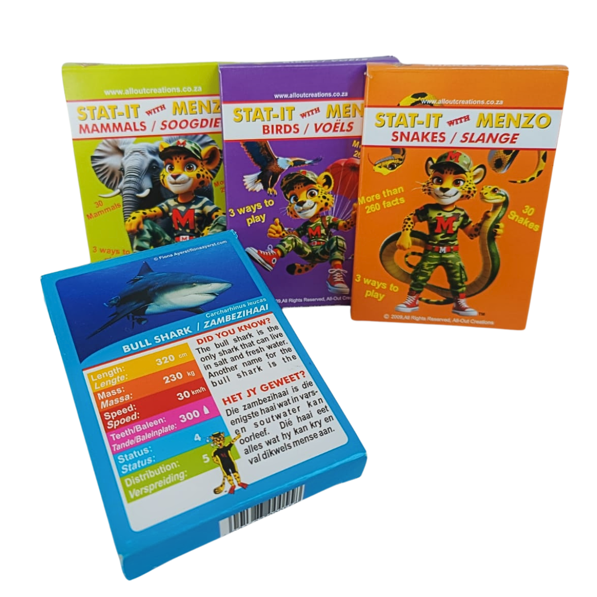 MENZO educational wildlife card game series mammals, snakes, birds and sea life. wildlife phonetics safari kids
