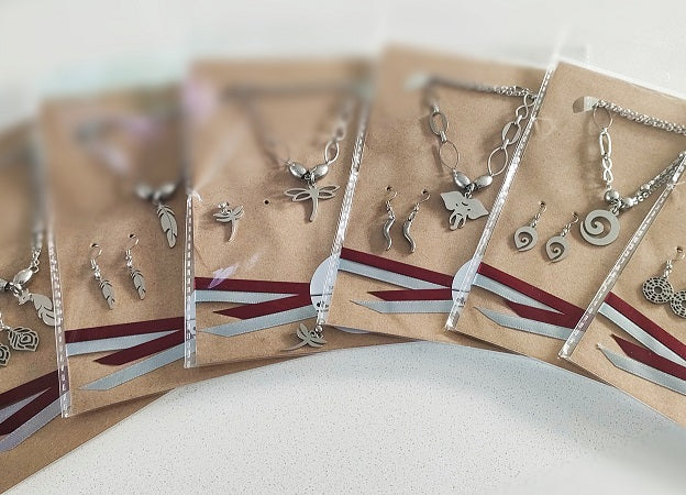 IZZY - Stainless Steel Classic Necklace with Earrings - (BULK - 12 sets)