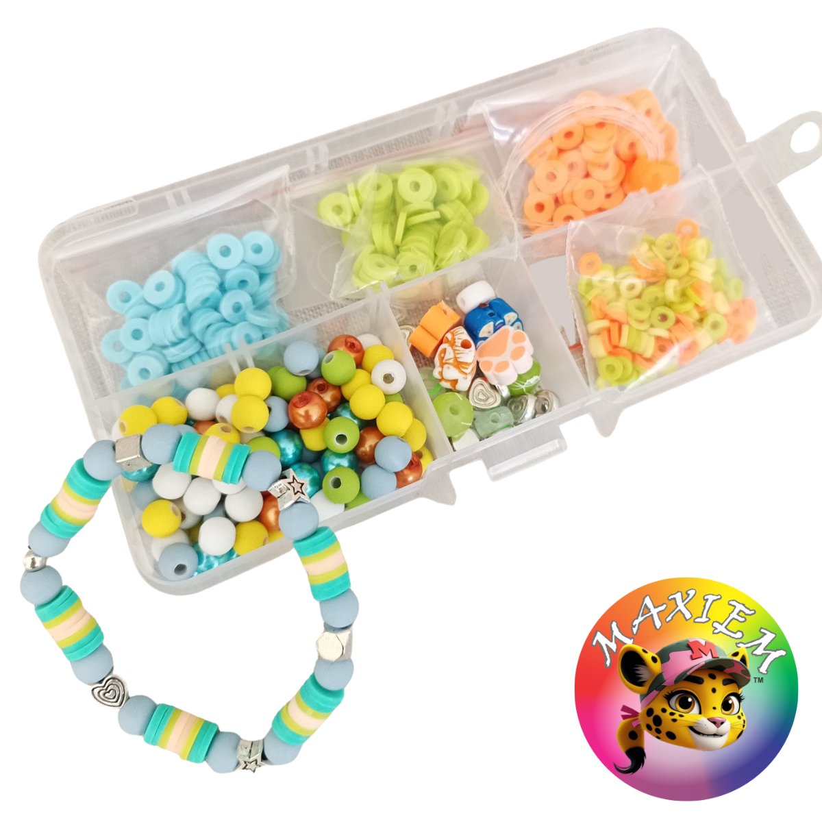 MAXIEM DIY beading bracelet and bag tassel make your own accessory kit fun activity for girls birthday party activity, fine motor skill development