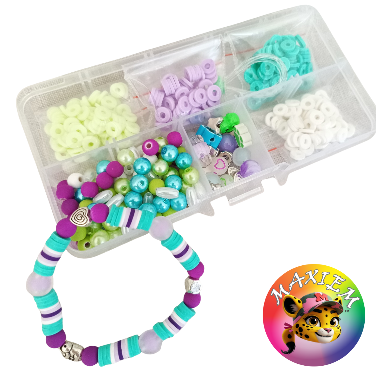 MAXIEM DIY beading bracelet and bag tassel make your own accessory kit fun activity for girls birthday party activity, fine motor skill development
