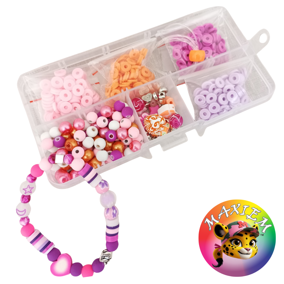 MAXIEM DIY beading bracelet and bag tassel make your own accessory kit fun activity for girls birthday party activity, fine motor skill development