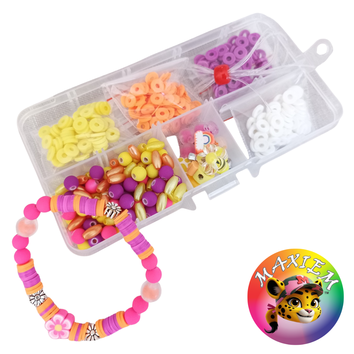 MAXIEM DIY beading bracelet and bag tassel make your own accessory kit fun activity for girls birthday party activity, fine motor skill development