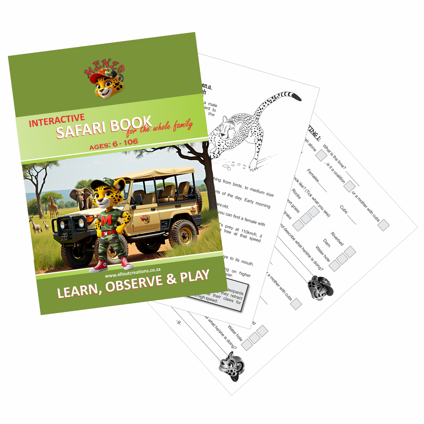 Menzo interactive safari book.  educational wildlife book for children. kids safari.  ideal for child friendly safari lodges