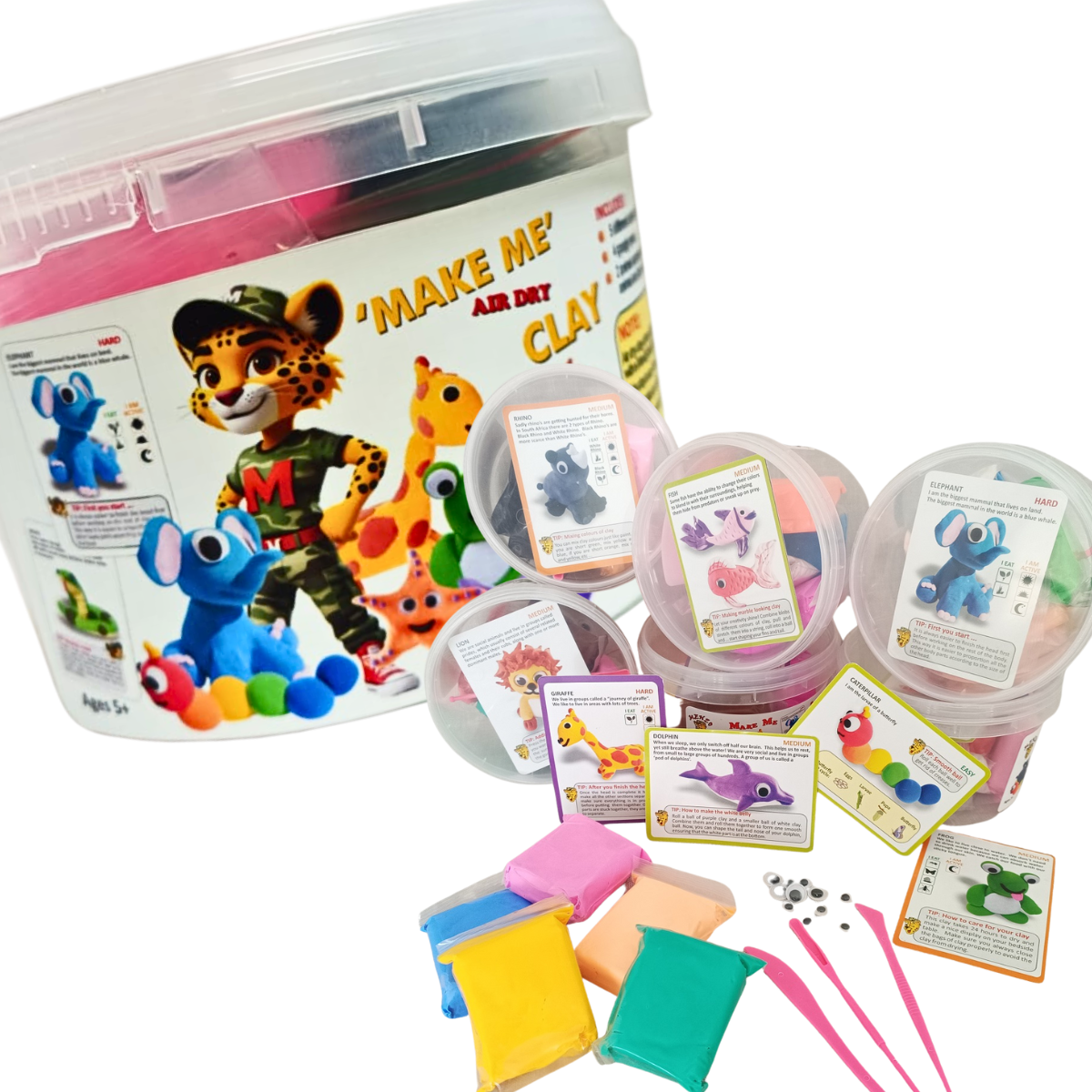 Menzo Air Dry Clay Family Fun Tub.  Kids group activities. Animal air-dry clay wildlife education creativity fine motor skill development