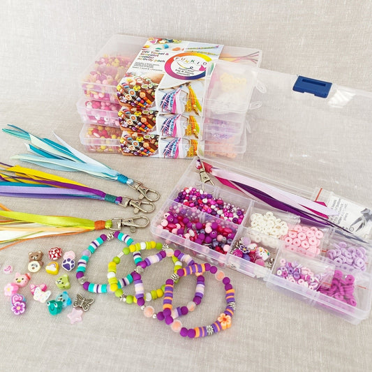 Funkid DIY beading bracelet and bag tassel make your own accessory kit fun activity for girls birthday party activity