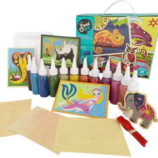 Sandart creative family fun activity also ideal for kids parties and holiday destinations accommodating children